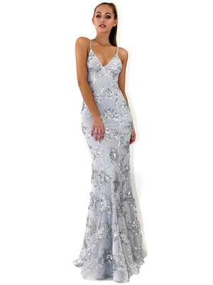 Camisoles V-neck Backless Sequins Lace Up Formal Dress Dinner Maxi Dresses