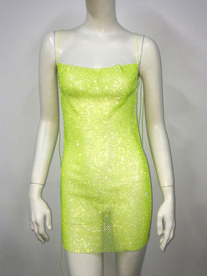 Rhinestone Sequins Fishing Nets Backless Mini&Short Dresses