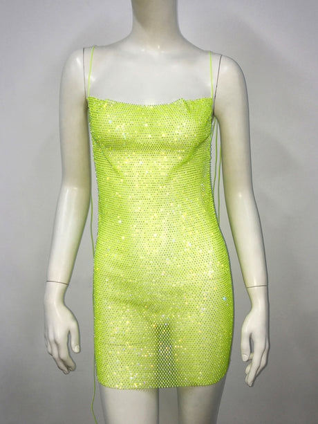 Rhinestone Sequins Fishing Nets Backless Mini&Short Dresses