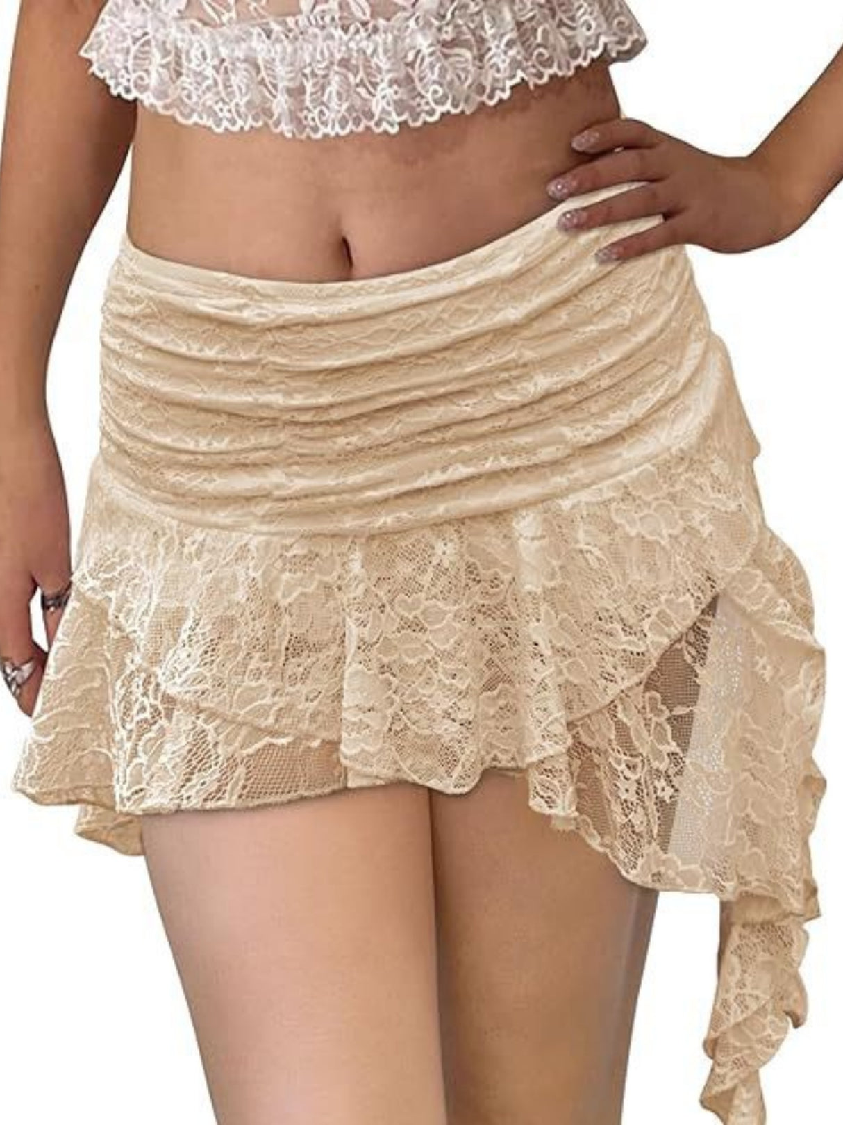 Y2K Lace Low-waisted Pleats Multi-layered Ruffles Sweet Short Skirt