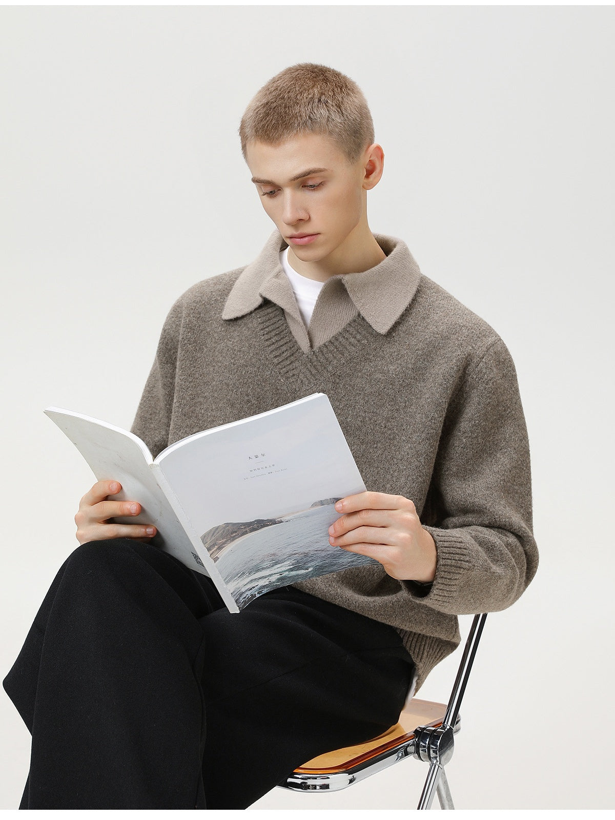 Liber Autumn Men's Fake two-piece lapel sweater