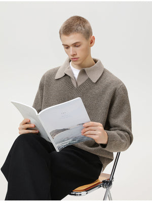Liber Autumn Men's Fake two-piece lapel sweater