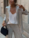 Sequins Small Suit High Waist Casual Straight Leg Pants 2-piece Sets