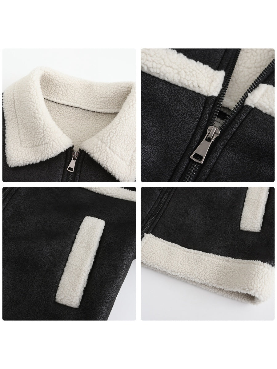 Suede Keep Warm Plush Pocket Leather Jacket