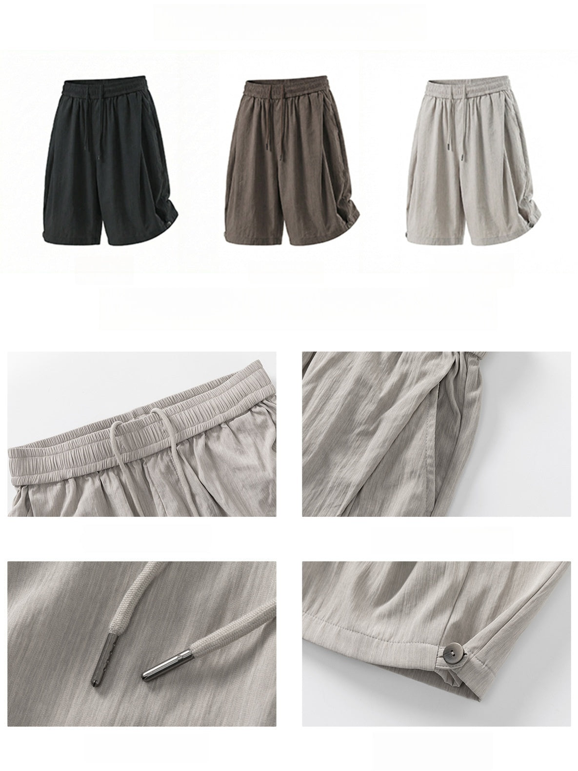 Slight Wrinkles Gathering Straight-fit Five Points Dress Pants Shorts