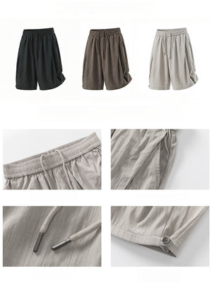 Slight Wrinkles Gathering Straight-fit Five Points Dress Pants Shorts