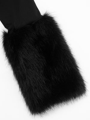 Fur Trim On Cuffs Solid Color Bodysuit