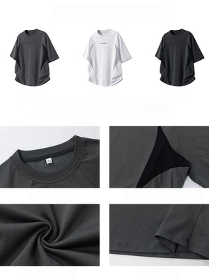 Color-blocked Mesh Patchwork Letter Print T-shirts