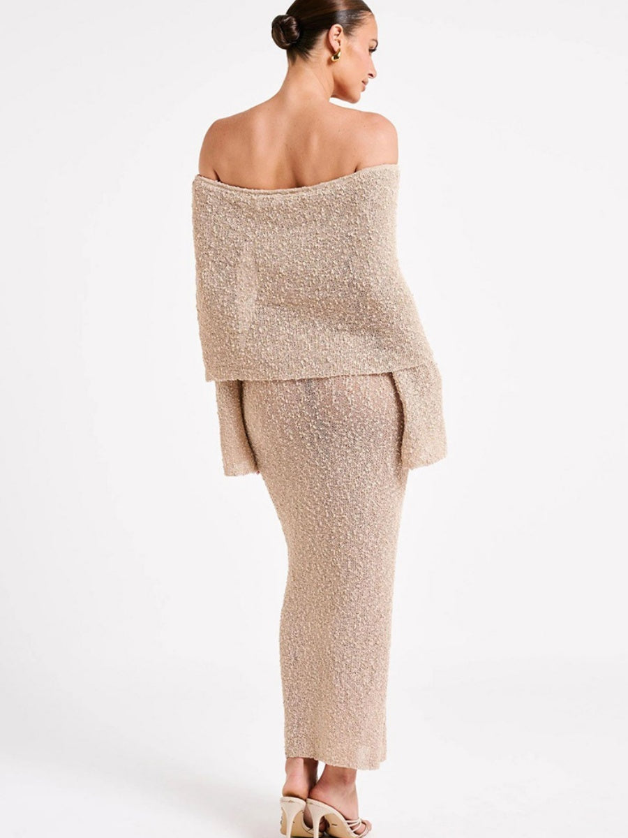 Liber Autumn women's one-shoulder see-through pullover long dress