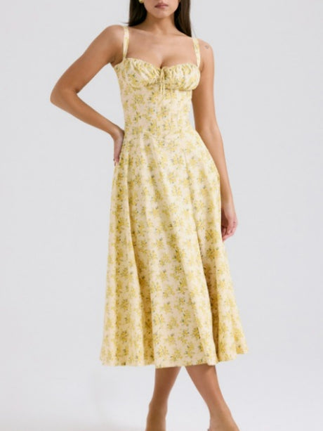 Waist Cinching With Straps A-line Skirt Split Suspenders Sweet Maxi Dresses