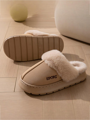 Solid Color Plush Thick-soled Slippers