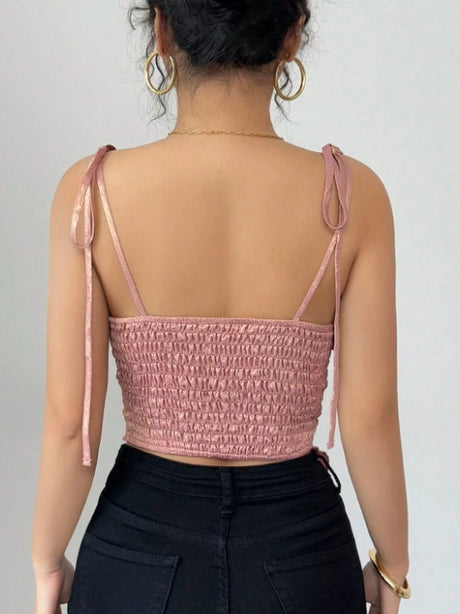 Irregularly Pleated Glossy T-shirt With Gold Foil Short Camisole