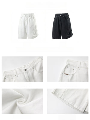 Washed Patchwork Five Points Denim Shorts