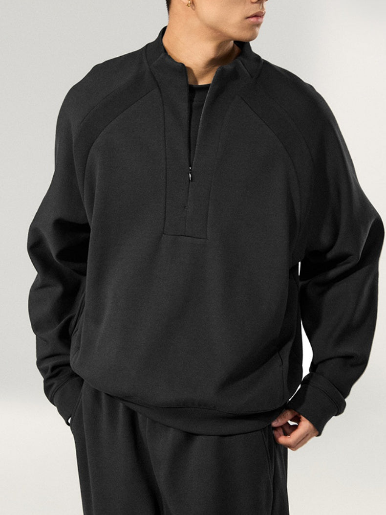 Lycra Pearl Stretch Half Zipper Comfort Keep Warm Sweatshirts&Hoodies