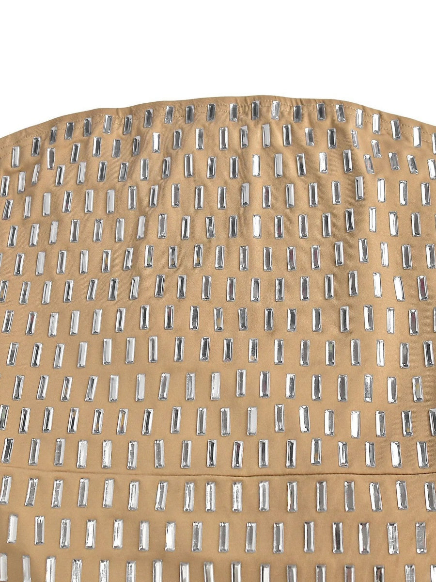 Strapless Rhinestone Hip-hugging Mesh Sequins Dinner Cocktail Maxi Dress