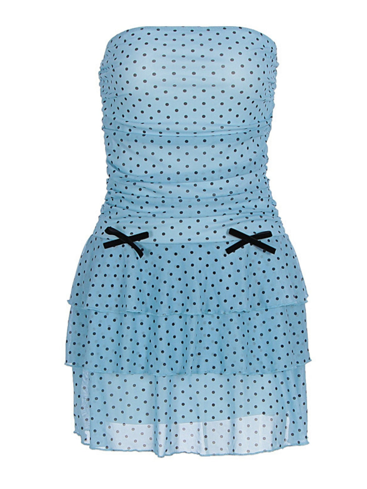 Strapless Waist Polka Dots Mesh Cake Skirt Bow Mini&Short Dresses