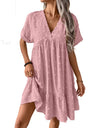 Ruffled Hem V-neck With Rolled-up Sleeves Mini&Short Dresses