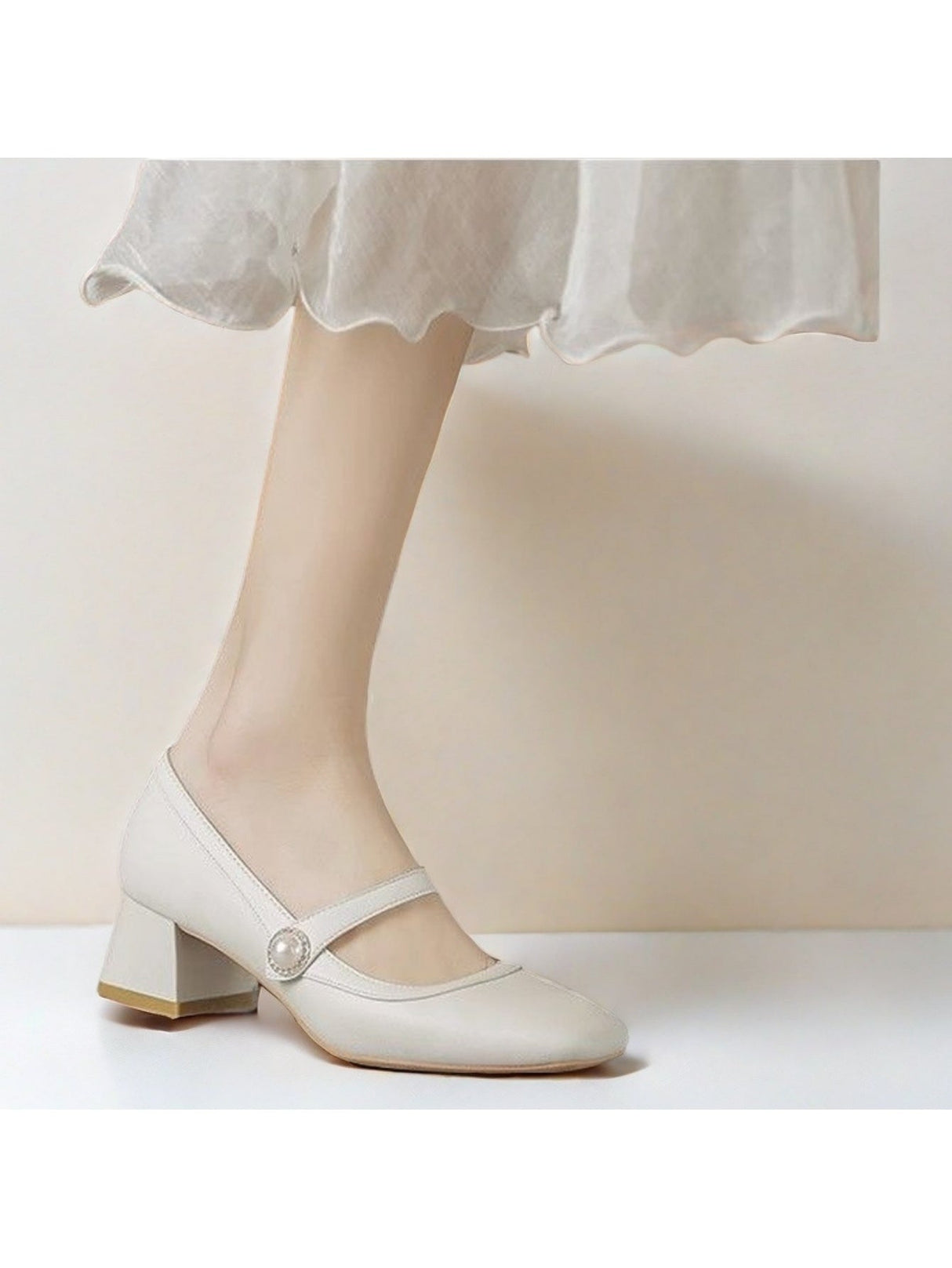 Liber Spring and Autumn Pearl Women's High Heel Mary Jane Shoes