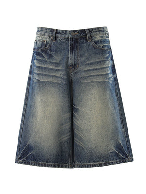 Cat Whiskers Distressed Gradient Denim Five Points Loose-fit Shorts