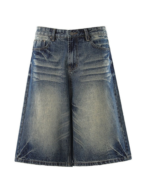 Cat Whiskers Distressed Gradient Denim Five Points Loose-fit Shorts
