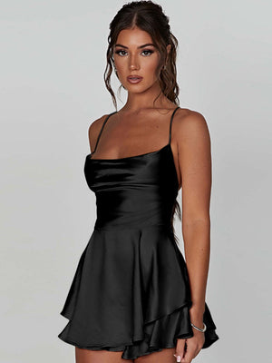 Camisoles, Mini- und kurze Kleider mit Swingkragen, rückenfrei, mit Kordelzug