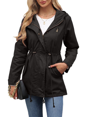 Cotton Loose Solid Color Pocket Hooded Jackets