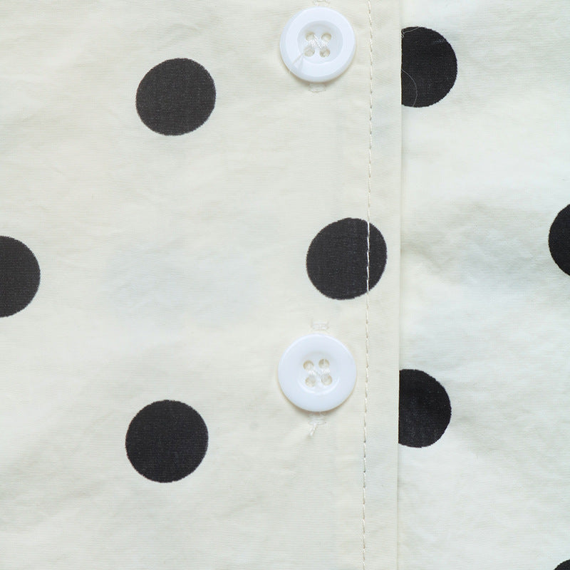 Stand-up Collar Drawstring Sweet And Cool Women's Color-blocked Polka Dot Jacket