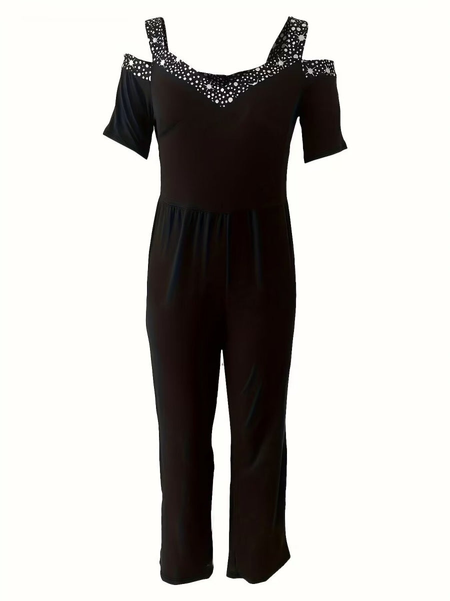 Polka Dot Print Off-shoulder Wide Leg Jumpsuits