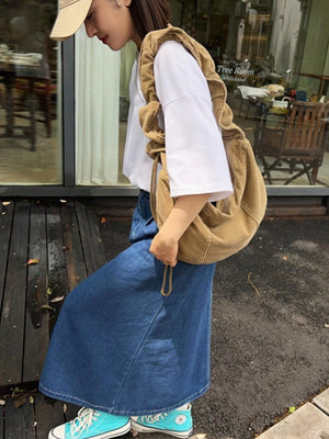 Gestreifte Cord-Umhängetasche