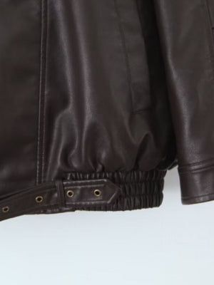 Retro PU Leather Jacket With Asymmetrical Lapel Design