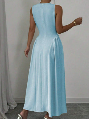 Sleeveless Round Neck Patchwork Solid Color Maxi Dresses