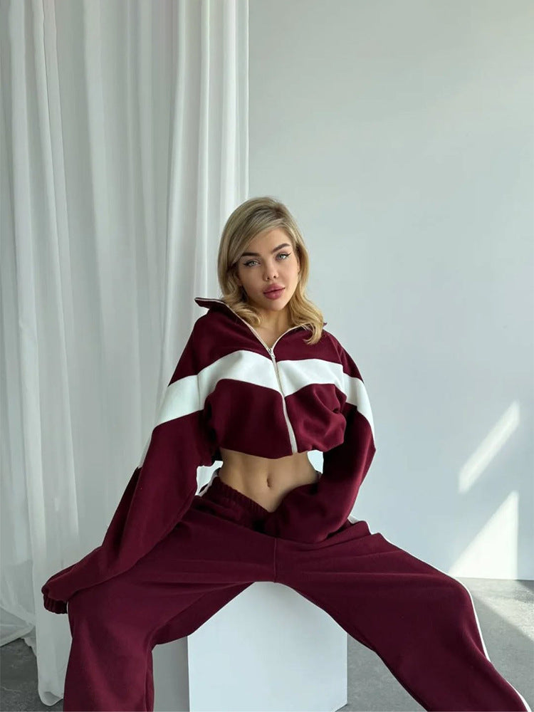 Fashionable Casual Sportswear Set, Zip-up Cardigan And Trousers, Two-piece Set