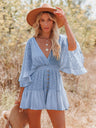 Lace Patchwork V-neck Batwing Sleeves Buttons Mini&Short Dresses