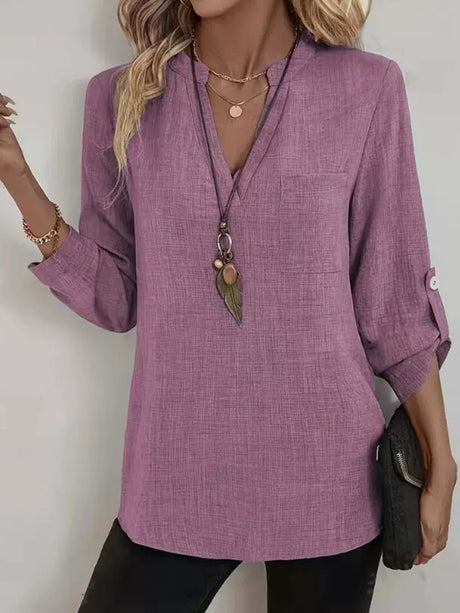 V-neck Pocket Long-sleeved Shirt T-shirts