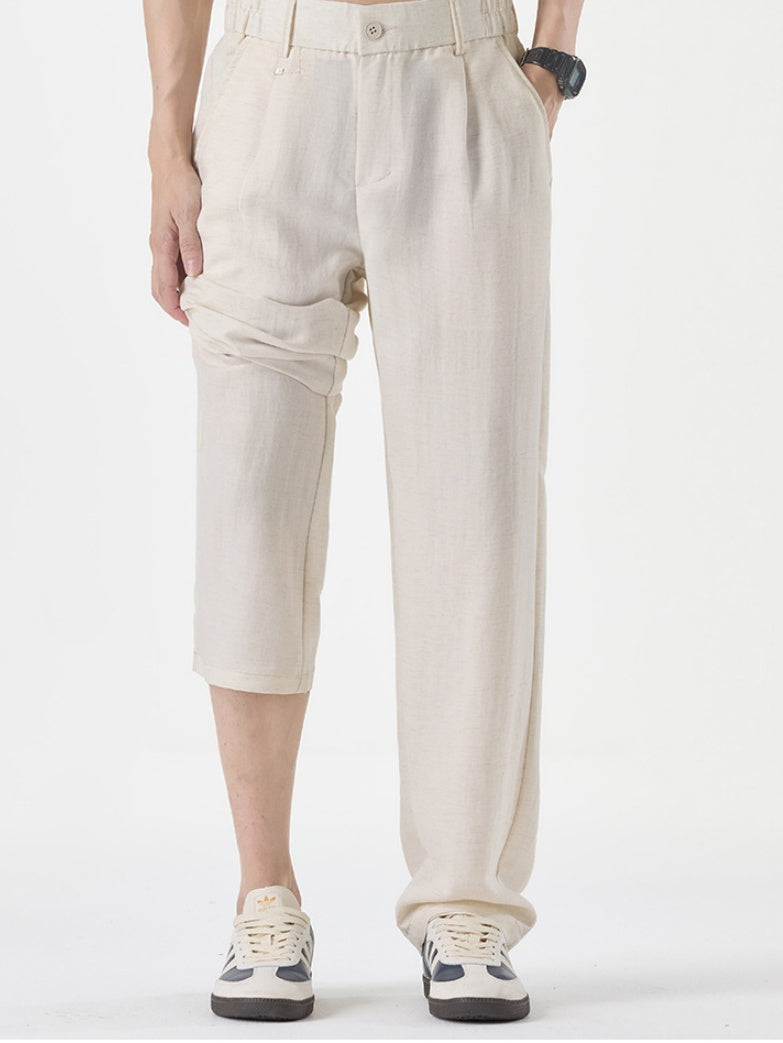Linen Blend Cooling Sensation Breathable Anti-wrinkle Straight-fit Pants