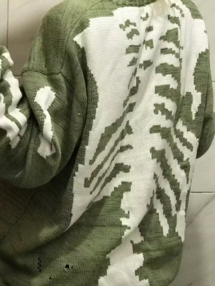Lazy Style Jacquard Skeleton Knitwear Street Loose Crew Neck Sweaters