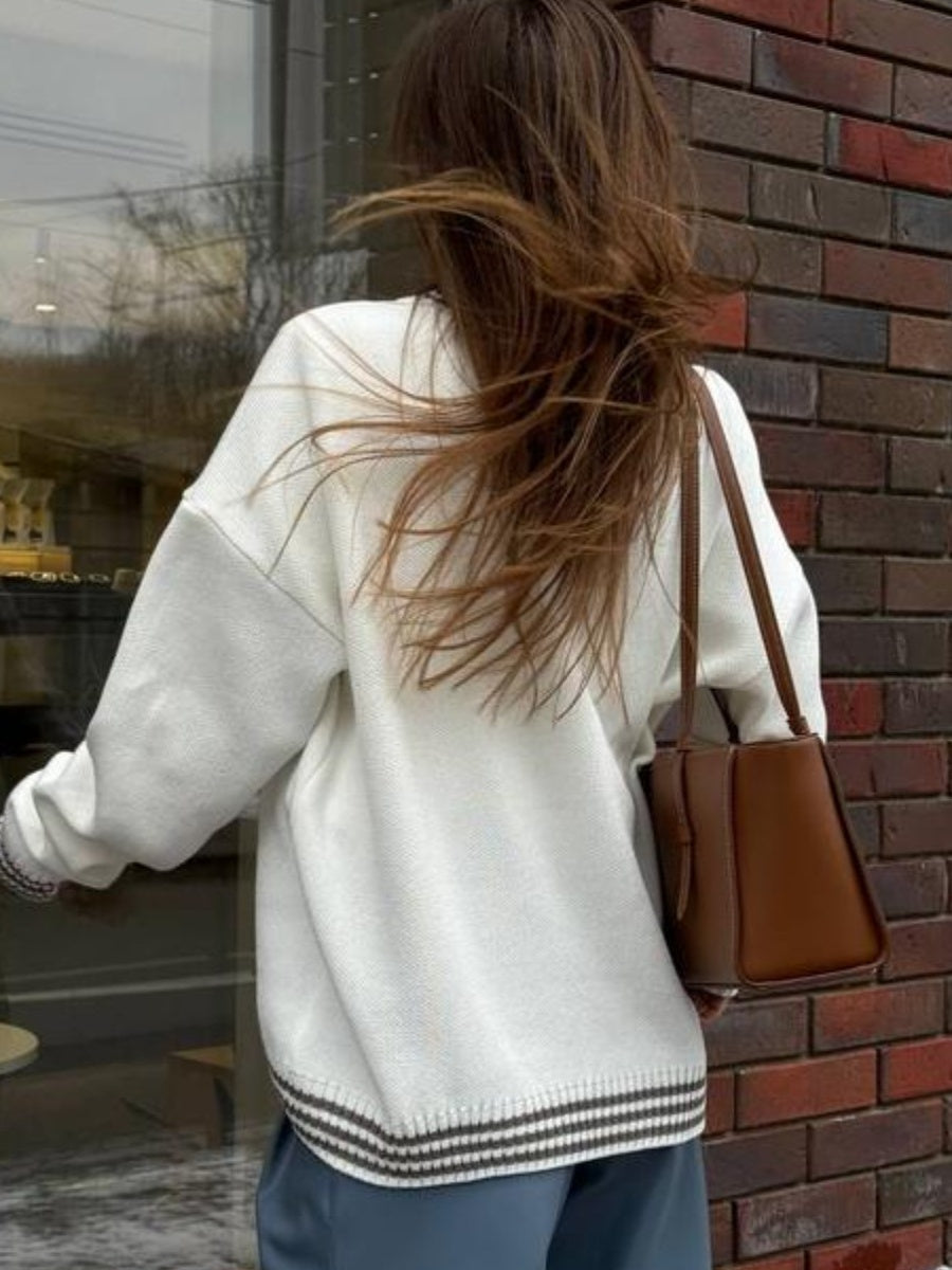 Strickwaren Rundhals Kapuzenpullover mit Buchstaben-Jacquardmuster