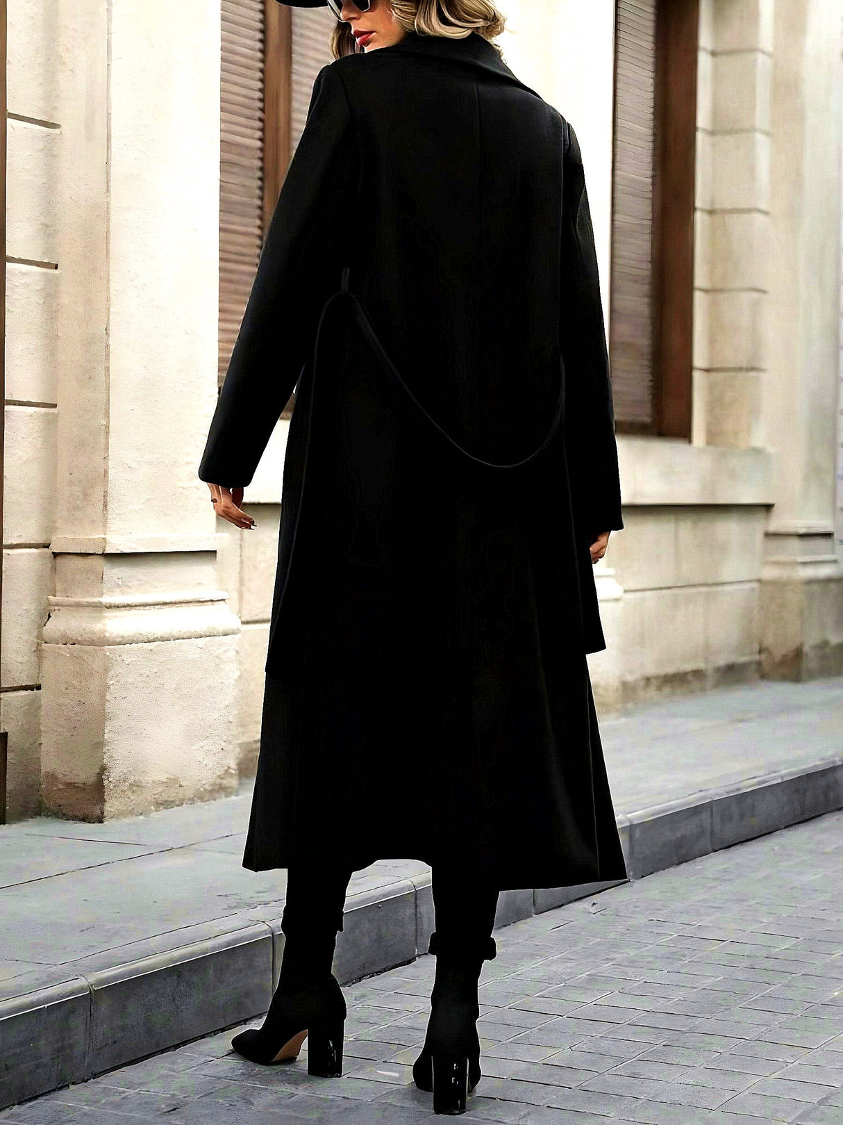 Long Coat Pockets Bandage A-line Coat