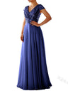 V-neck Sequins Chiffon Splicing Evening Gown Maxi Dresses