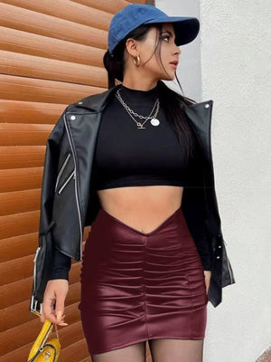 Pleated PU Commuter Skirt Bodycon Skirt