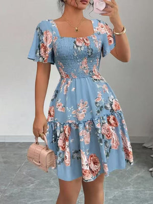 Hit Puff Sleeve Short Dress