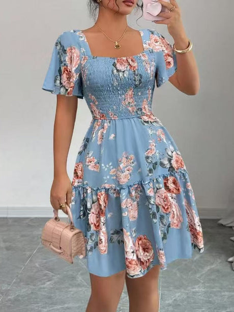 Hit Puff Sleeve Short Dress