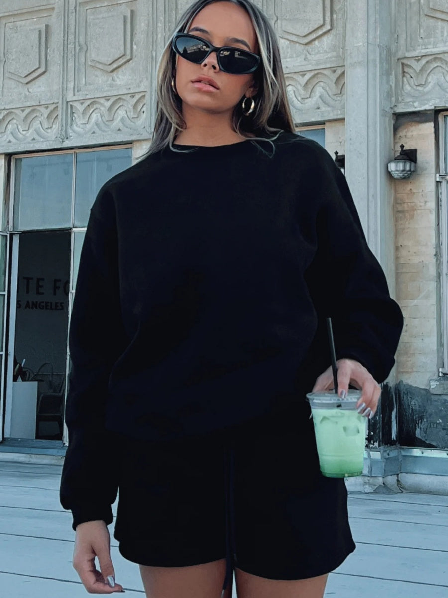 Liber Autumn women's solid color long sleeve sweatshirt two piece suit