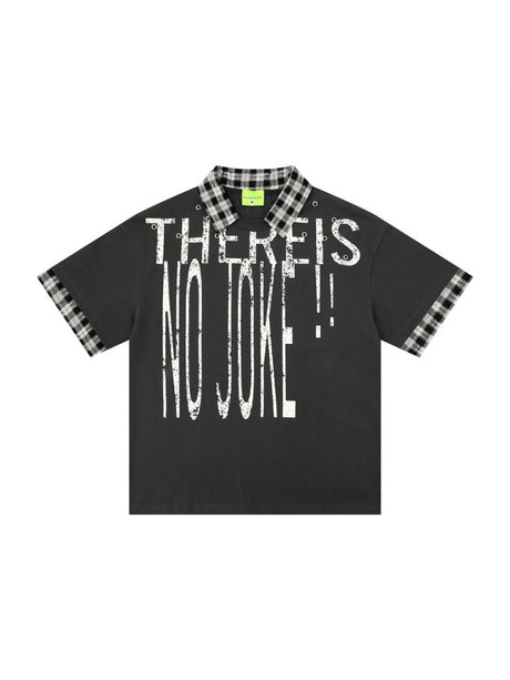 Graffiti Letter Layered-look Patchwork Plaid Polo Shirt
