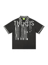 Graffiti Letter Layered-look Patchwork Plaid Polo Shirt