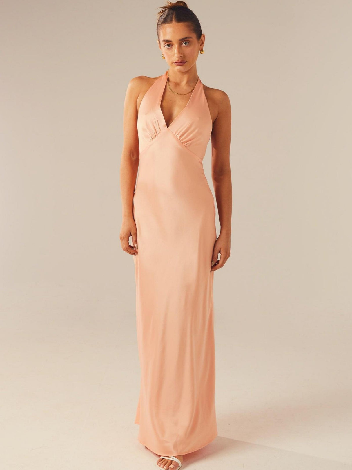 Satin V-neck Halter Neck Backless Strappy Maxi Dresses