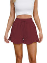 Ruffle Elastic Waistband Drawstring Cotton And Linen Shorts