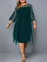 Geometry Splicing Three-quarter Sleeves Irregular Hem Chiffon Midi Dresses