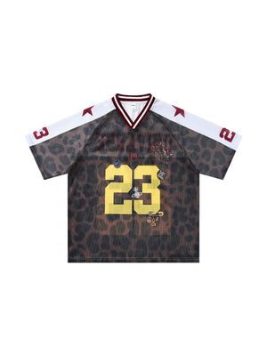 Retro Leopard Print Printed Net Hole Jersey Breathable T-shirts
