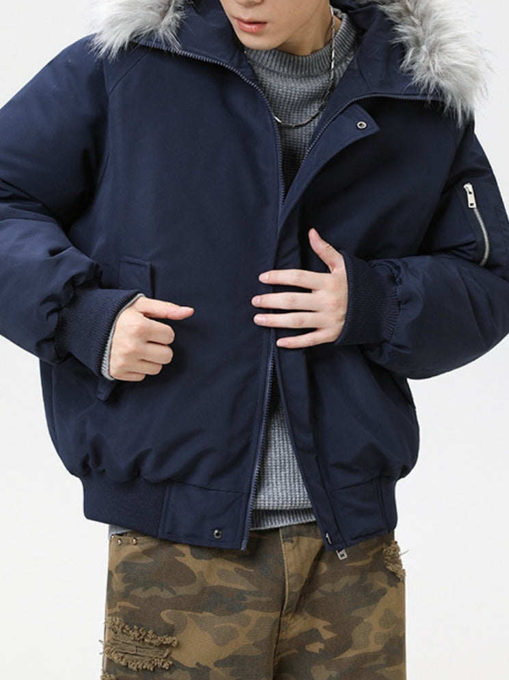 Thickening Keep Warm Fur Collar Black Short Parker Coat